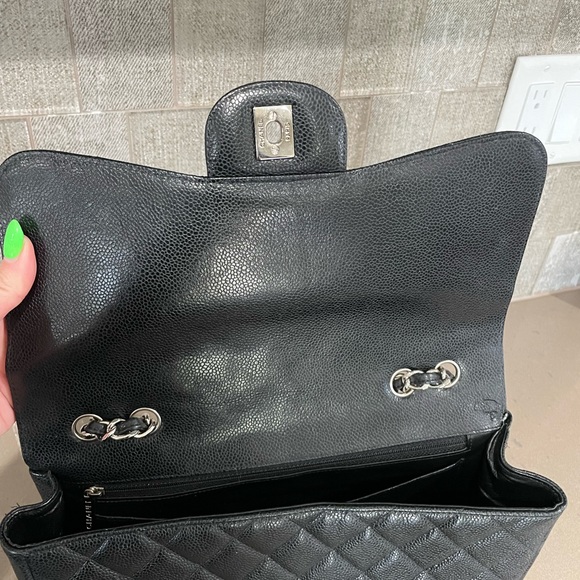 SOLD CHANEL Classic Black Quilted Caviar Silver Chain Jumbo Large Flap Bag - Picture 10 of 13